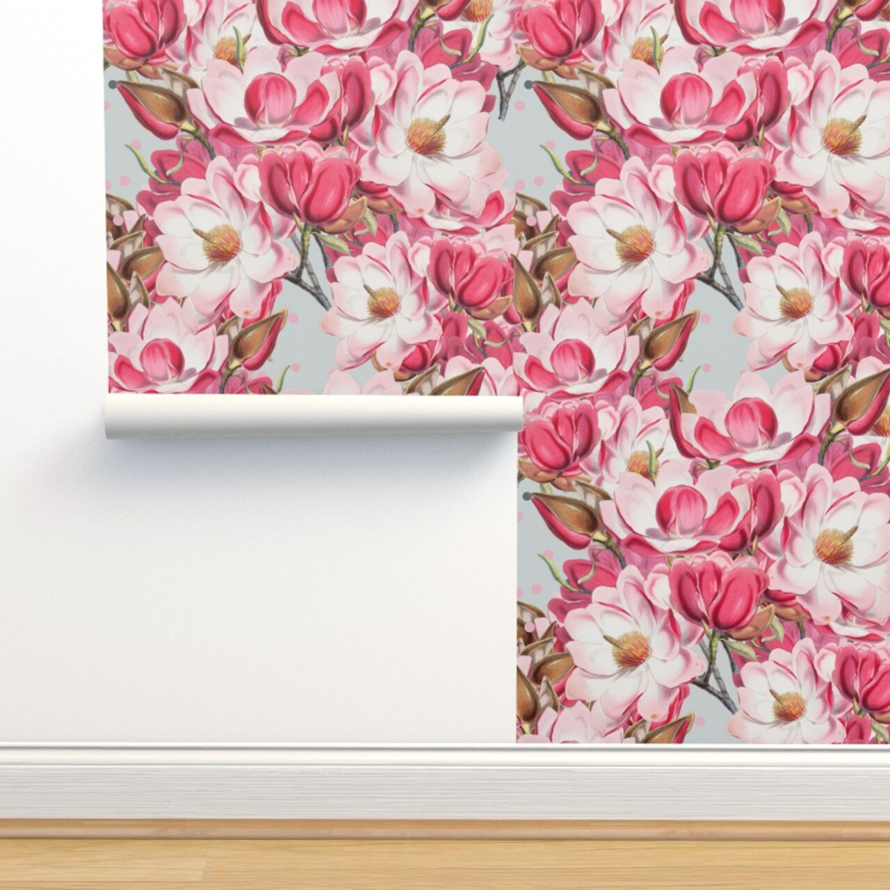 Garden Floral Magnolia Botanical Large Scale Flowers Summer Spring Preppy Custom Removable Wallpaper by Spoonflower Peel & Stick Wallpaper 2FT Wide